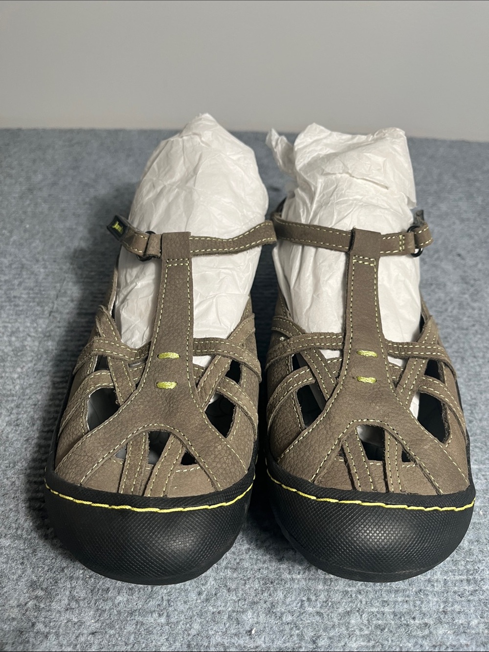 Jambu Brown Kids Closed-Toe T-Strap Sandals with Yellow Accents